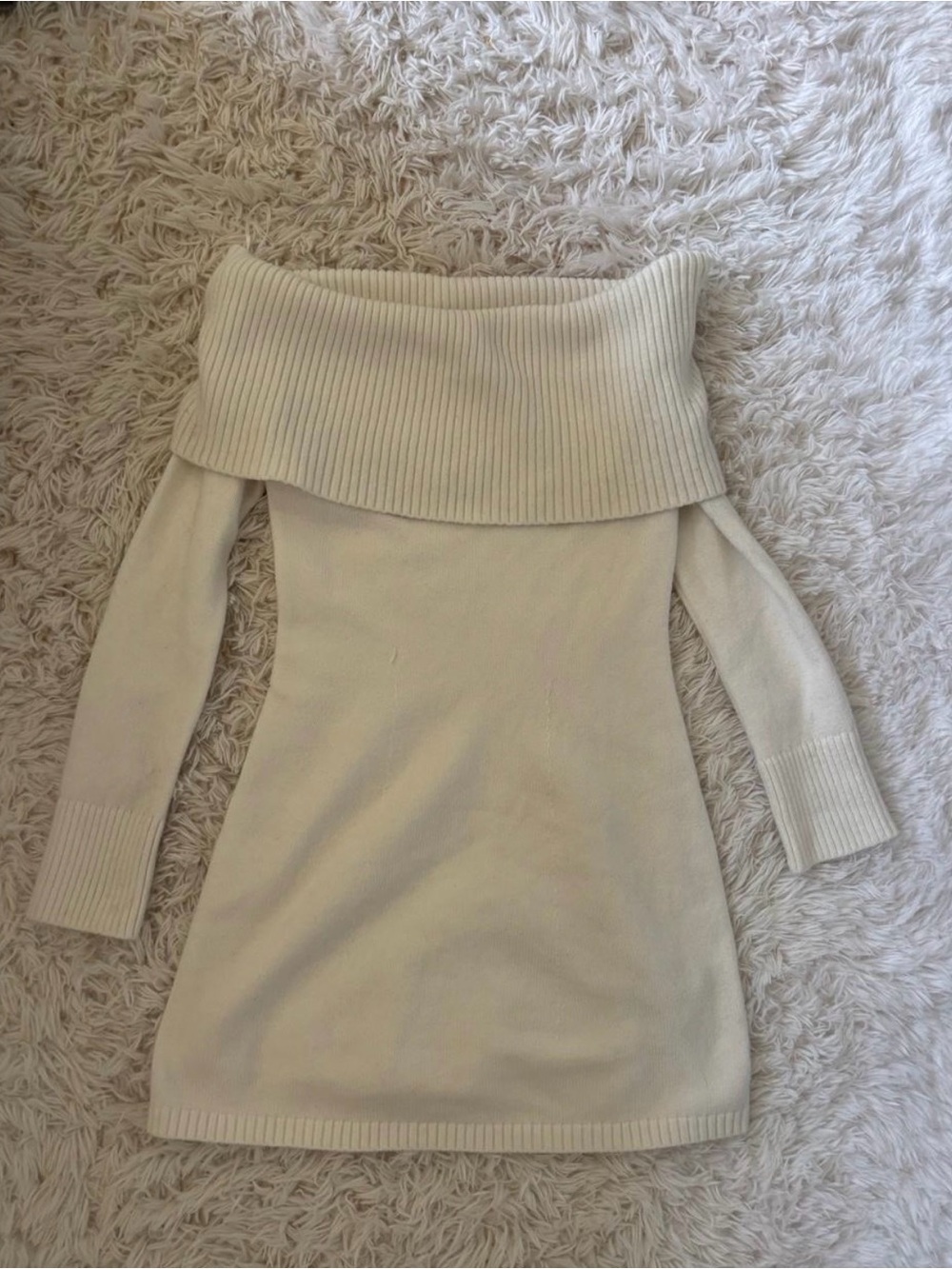 Hollister Cream Off-the-Shoulder Fold-Over Sweater Dress